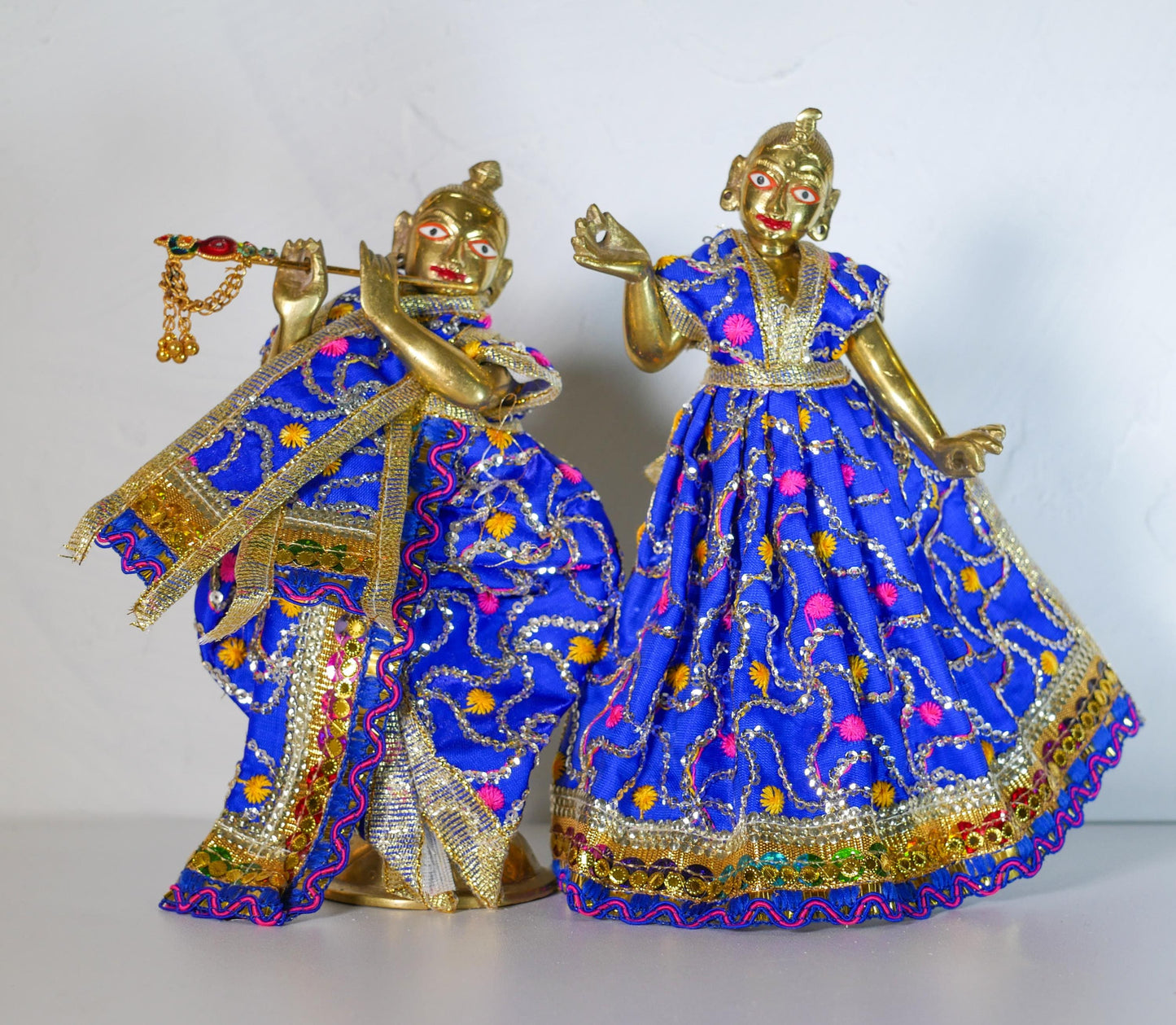 Vintage Radha Krishna Murtis with Dresses and Jewelry | Hand-Painted Hindu Deities