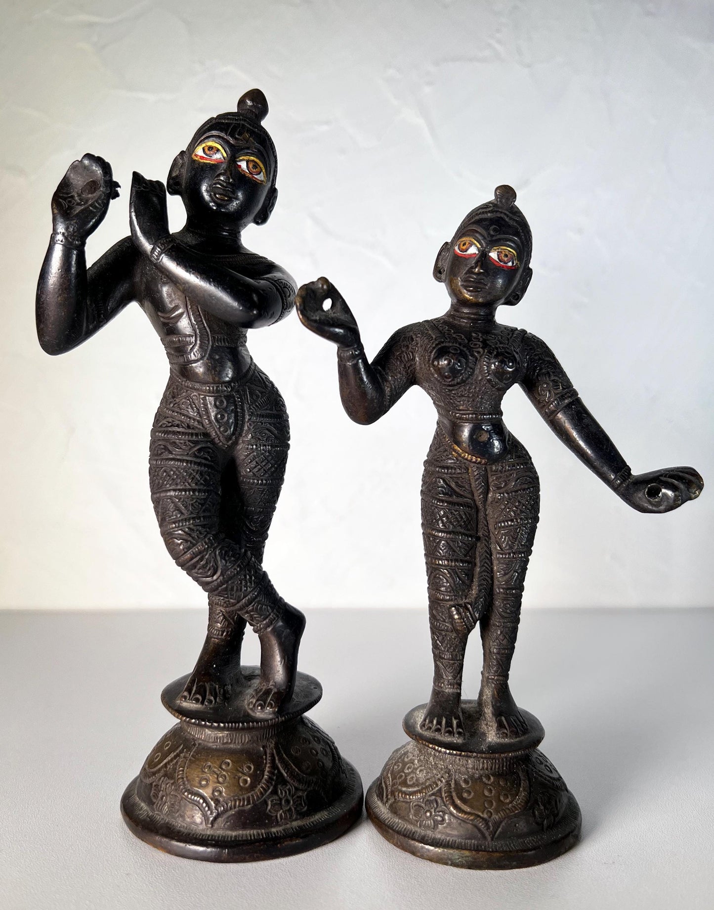 Vintage Brass Sri Sri Radha Krishna Murti Statues | Hindu God Statue with Dresses