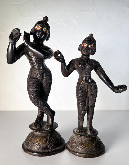 Vintage Brass Sri Sri Radha Krishna Murti Statues | Hindu God Statue with Dresses