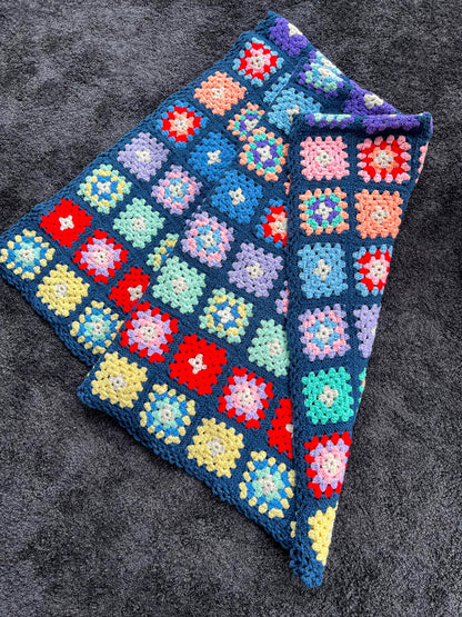 Vintage Large Granny Square Afghan Crochet Throw Sofa Blanket - 77" x 63"