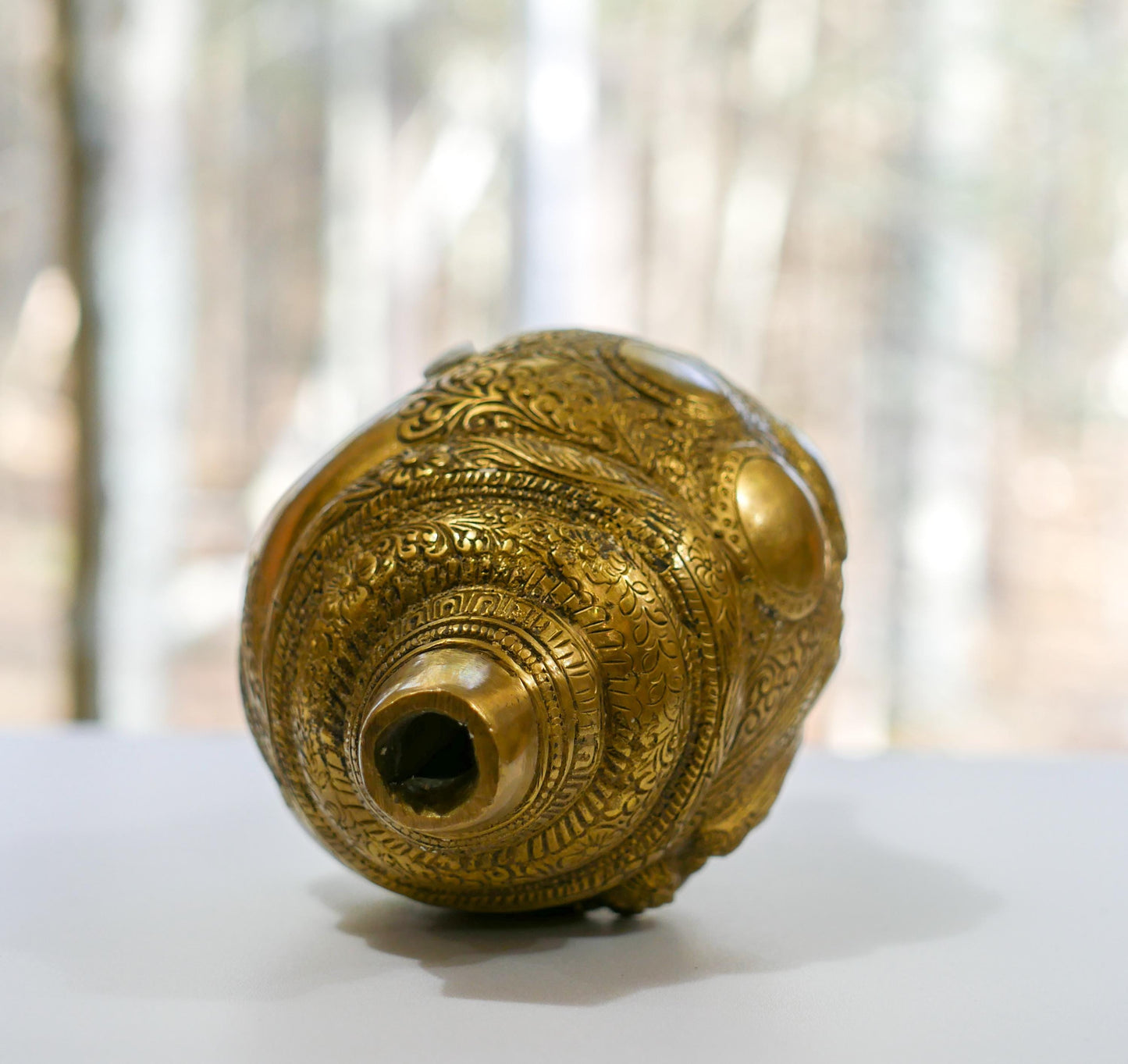 Vintage Brass Radha Krishna Shankh | Religious Hindu Trumpet Conch - 9.5" Long