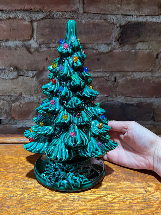10" Vintage Ceramic Green Christmas Tree Lamp Signed Dated 1992 | Holiday Decor Gift