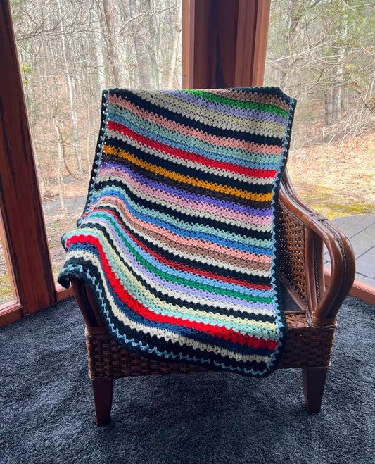 Vintage Handmade Colorful Afghan Crochet Lapghan Lap Blanket Throw   - 49"x30"