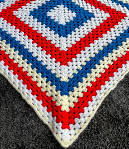 Vintage Handmade Square Granny Afghan Crochet Sofa Blanket Throw  - 34"x34"