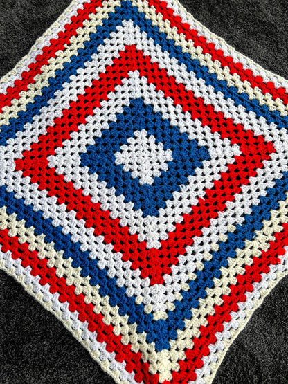 Vintage Handmade Square Granny Afghan Crochet Sofa Blanket Throw  - 34"x34"