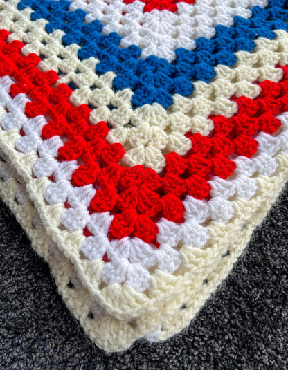 Vintage Handmade Square Granny Afghan Crochet Sofa Blanket Throw  - 34"x34"