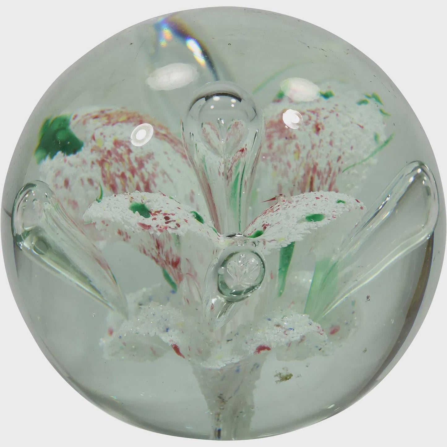 4" Heavy Vintage Hand Blown Art Glass Paperweight with Floral Inclusion