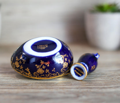 Vintage Limoges Castel Porcelain Trinket Cobalt Egg Gold Trim and Retired Miniature Urn