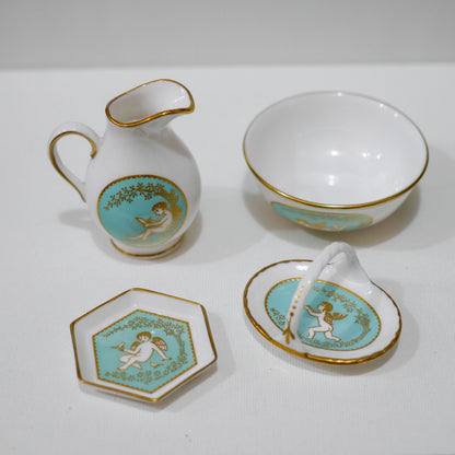 Vintage Spode England Fine Bone China Miniature Cherub Porcelain Set – Teal & Gold