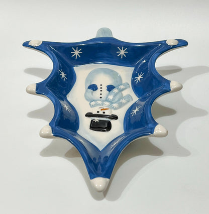 Vintage ND Hand-painted Ceramic Snowman Christmas Holiday Candy Serving Tree Dish
