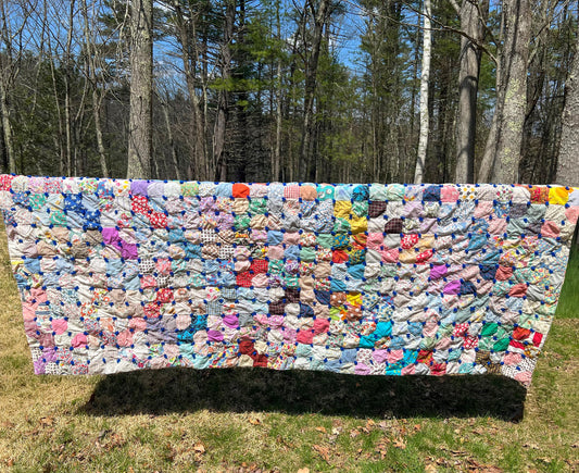 Vintage Handmade Patchwork Quilt Scrap Quilt Cottage Core Bedding Throw 84"x62"