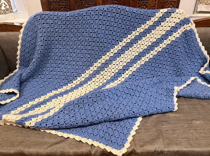 Vintage Handmade Granny Knitted Crochet Baby Blanket Sofa Throw 50"x40"