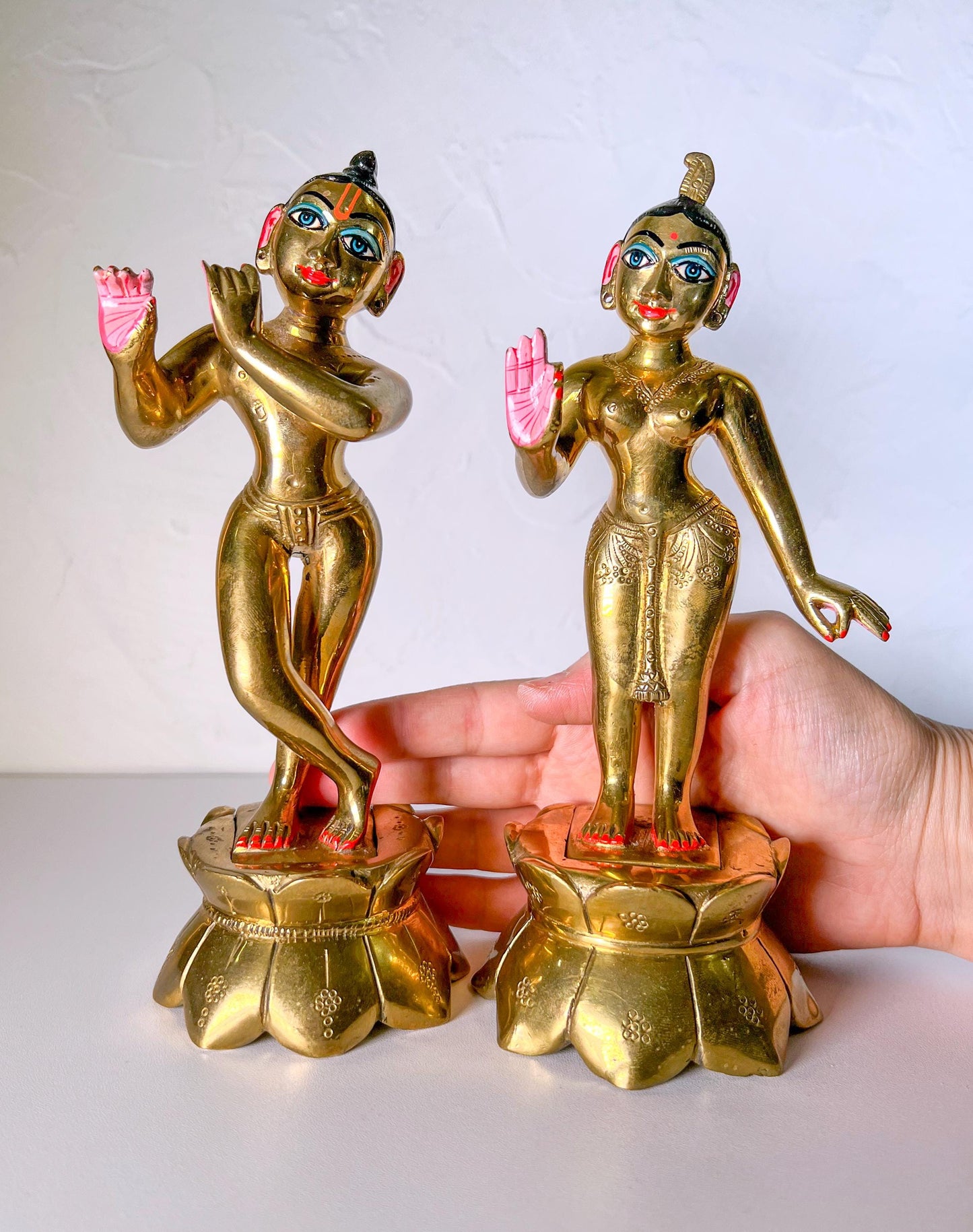 8" Gorgeous Vintage Sri Sri Radha Krishna Murti Statues With Dresses and Jewelry