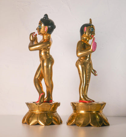 8" Gorgeous Vintage Sri Sri Radha Krishna Murti Statues With Dresses and Jewelry