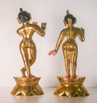 8" Gorgeous Vintage Sri Sri Radha Krishna Murti Statues With Dresses and Jewelry