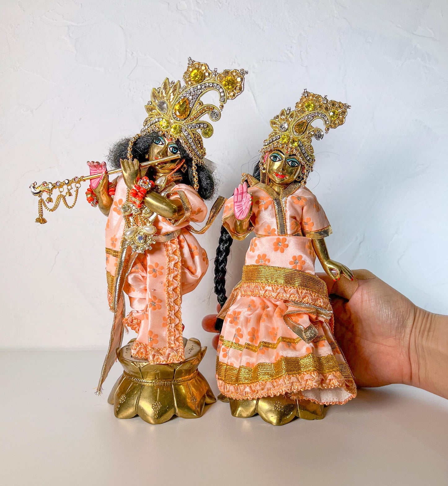 8" Gorgeous Vintage Sri Sri Radha Krishna Murti Statues With Dresses and Jewelry