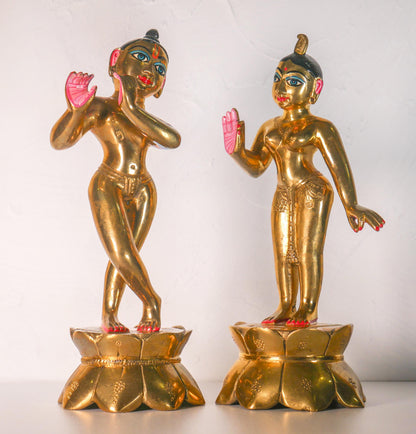 8" Gorgeous Vintage Sri Sri Radha Krishna Murti Statues With Dresses and Jewelry