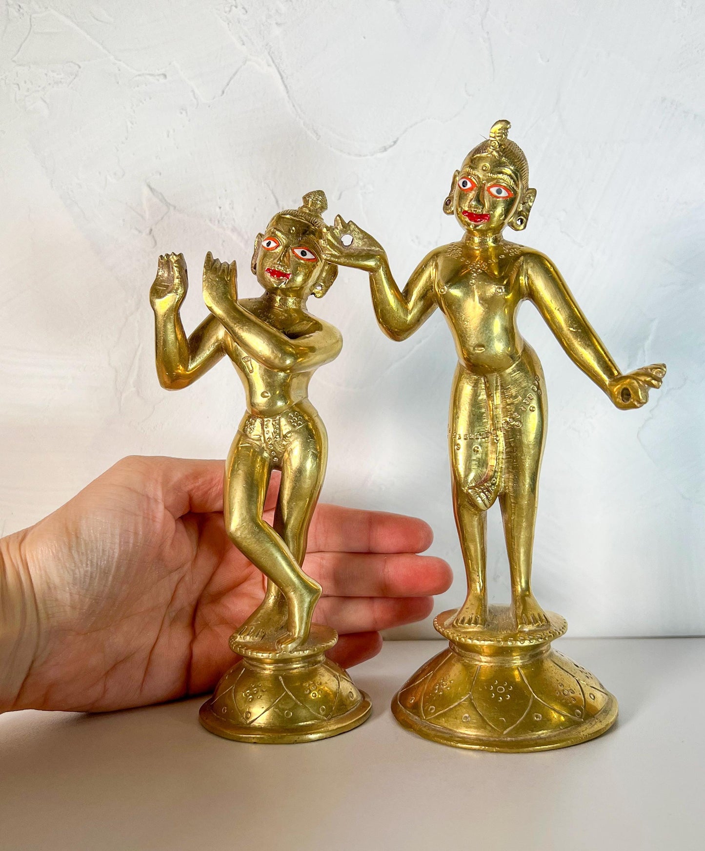 Vintage Radha Krishna Murtis with Dresses and Jewelry | Hand-Painted Hindu Deities