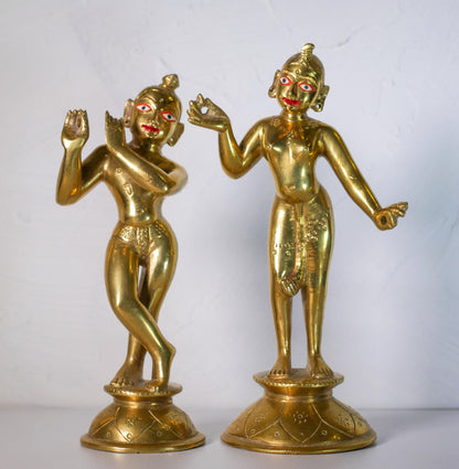 Vintage Radha Krishna Murtis with Dresses and Jewelry | Hand-Painted Hindu Deities