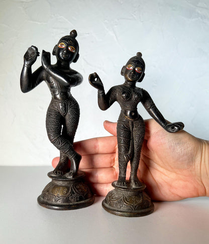 Vintage Brass Sri Sri Radha Krishna Murti Statues | Hindu God Statue with Dresses