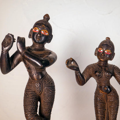 Vintage Brass Sri Sri Radha Krishna Murti Statues | Hindu God Statue with Dresses