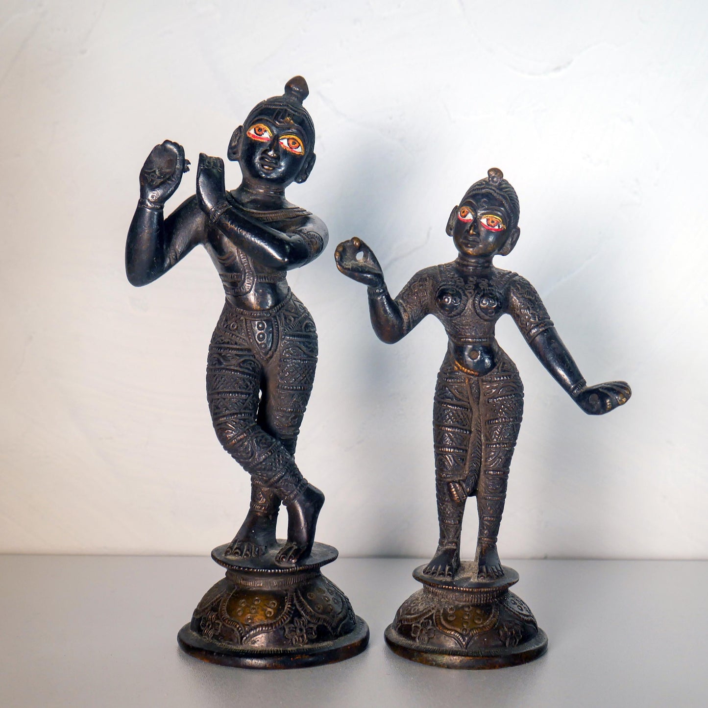 Vintage Brass Sri Sri Radha Krishna Murti Statues | Hindu God Statue with Dresses