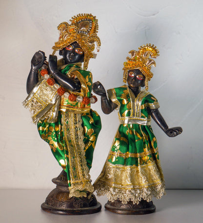 Vintage Brass Sri Sri Radha Krishna Murti Statues | Hindu God Statue with Dresses