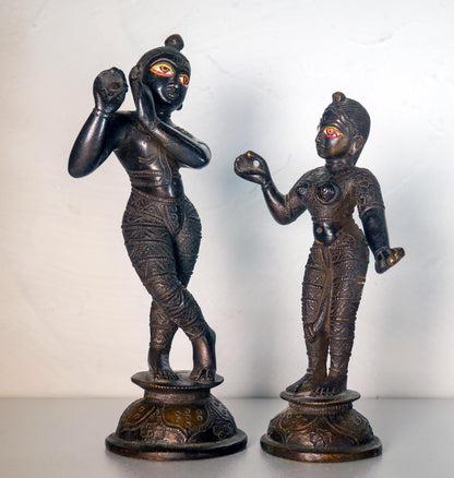 Vintage Brass Sri Sri Radha Krishna Murti Statues | Hindu God Statue with Dresses