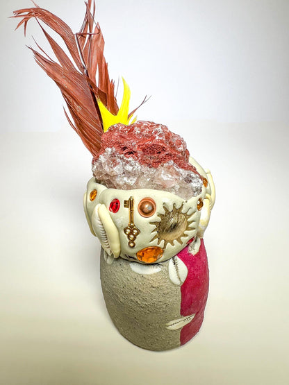 6.5" Elegua Head Orisha Santería – Hematoid Crystal Quartz - Protection Blessing