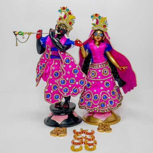 9" Gorgeous Vintage Sri Sri Radha Krishna Murti Statues With Dresses and Jewelry