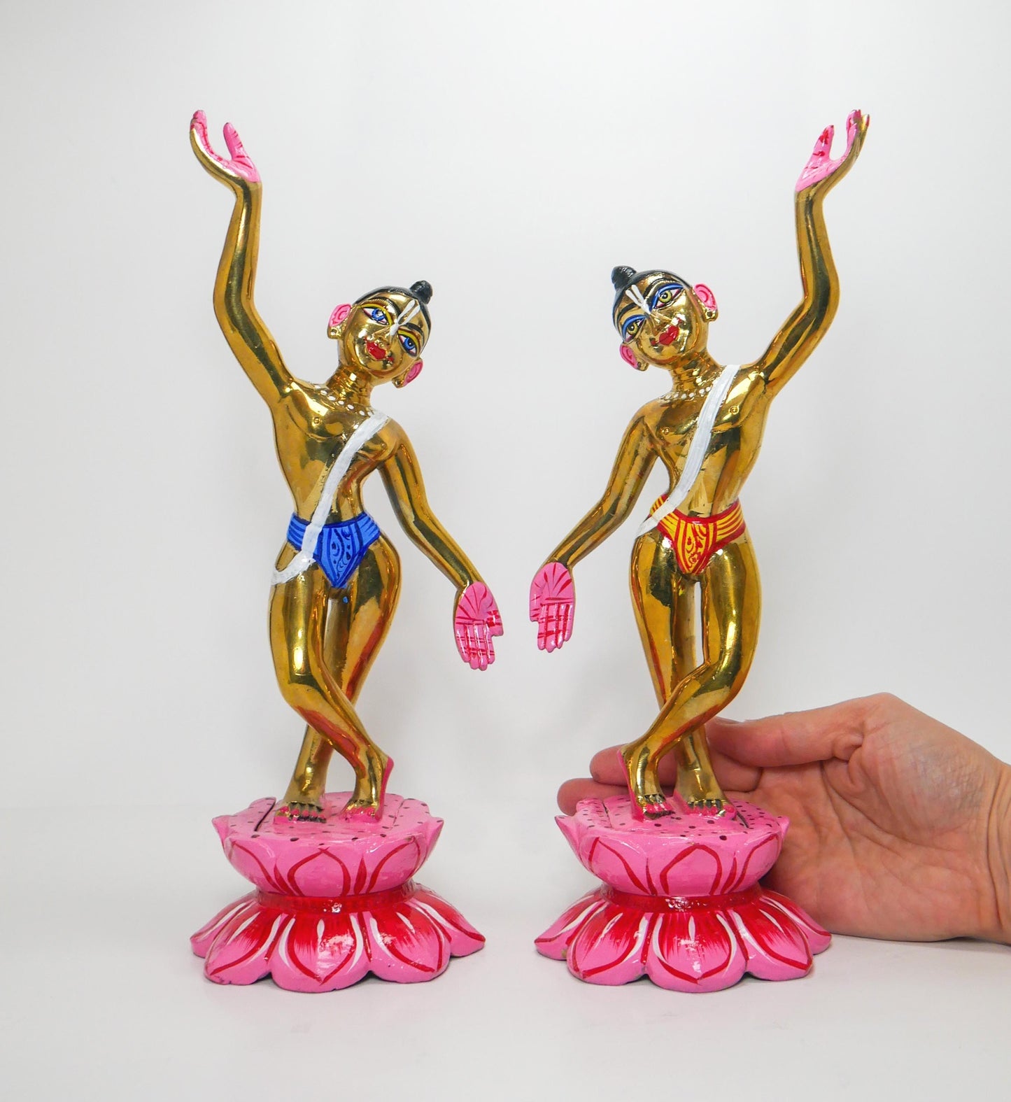 11.75" Vintage Brass Gaur Nitai Deity Statue Complete with Dresses and Crowns