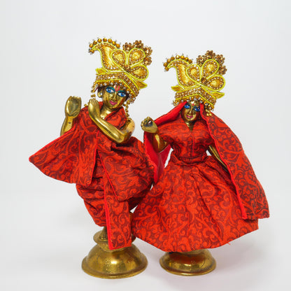 Vintage Brass Sri Sri Radha Krishna Murti Statues | Hindu God Statue with Dresses