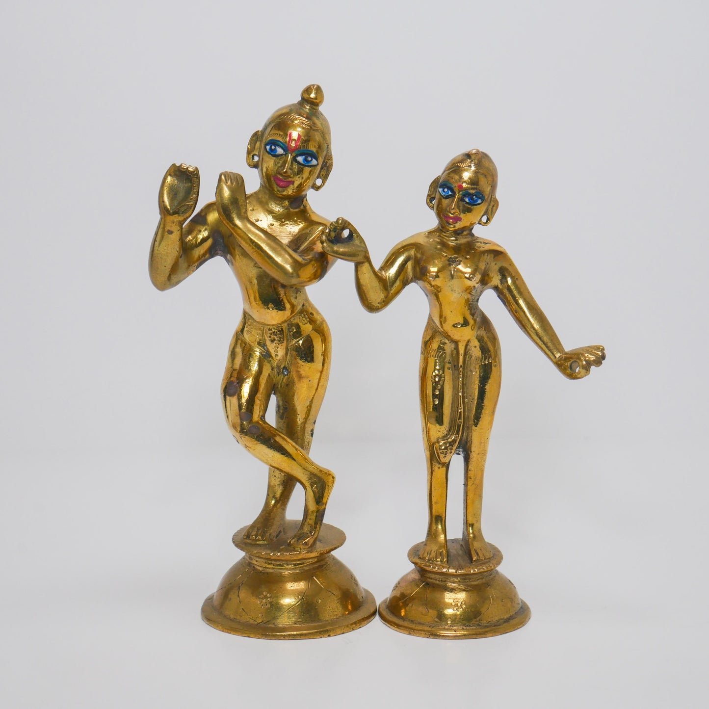 Vintage Brass Sri Sri Radha Krishna Murti Statues | Hindu God Statue with Dresses