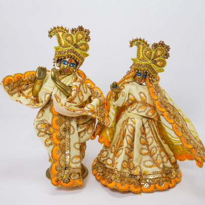 Vintage Brass Sri Sri Radha Krishna Murti Statues | Hindu God Statue with Dresses