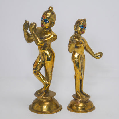 Vintage Brass Sri Sri Radha Krishna Murti Statues | Hindu God Statue with Dresses