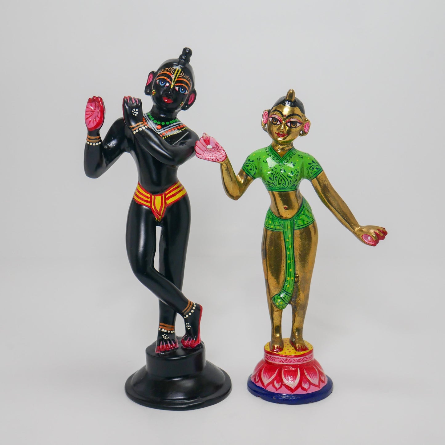 Vintage Brass Sri Sri Radha Krishna Murti Statues | Hindu God Deity with Dresses