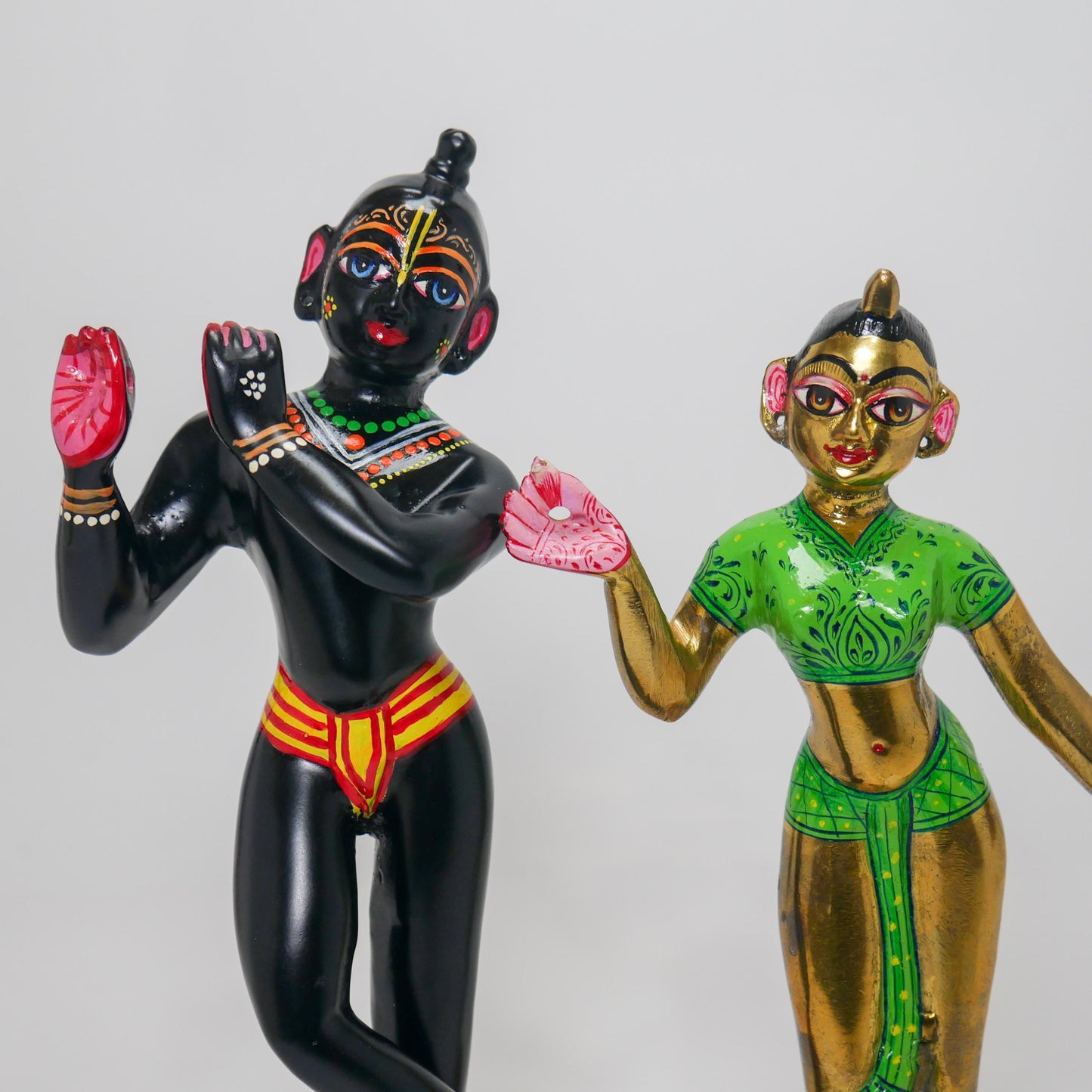 Vintage Brass Sri Sri Radha Krishna Murti Statues | Hindu God Deity with Dresses