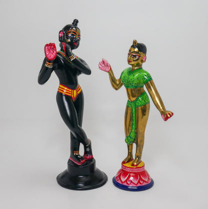 Vintage Brass Sri Sri Radha Krishna Murti Statues | Hindu God Deity with Dresses
