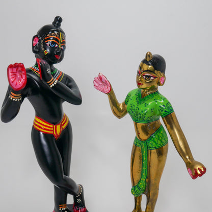 Vintage Brass Sri Sri Radha Krishna Murti Statues | Hindu God Deity with Dresses