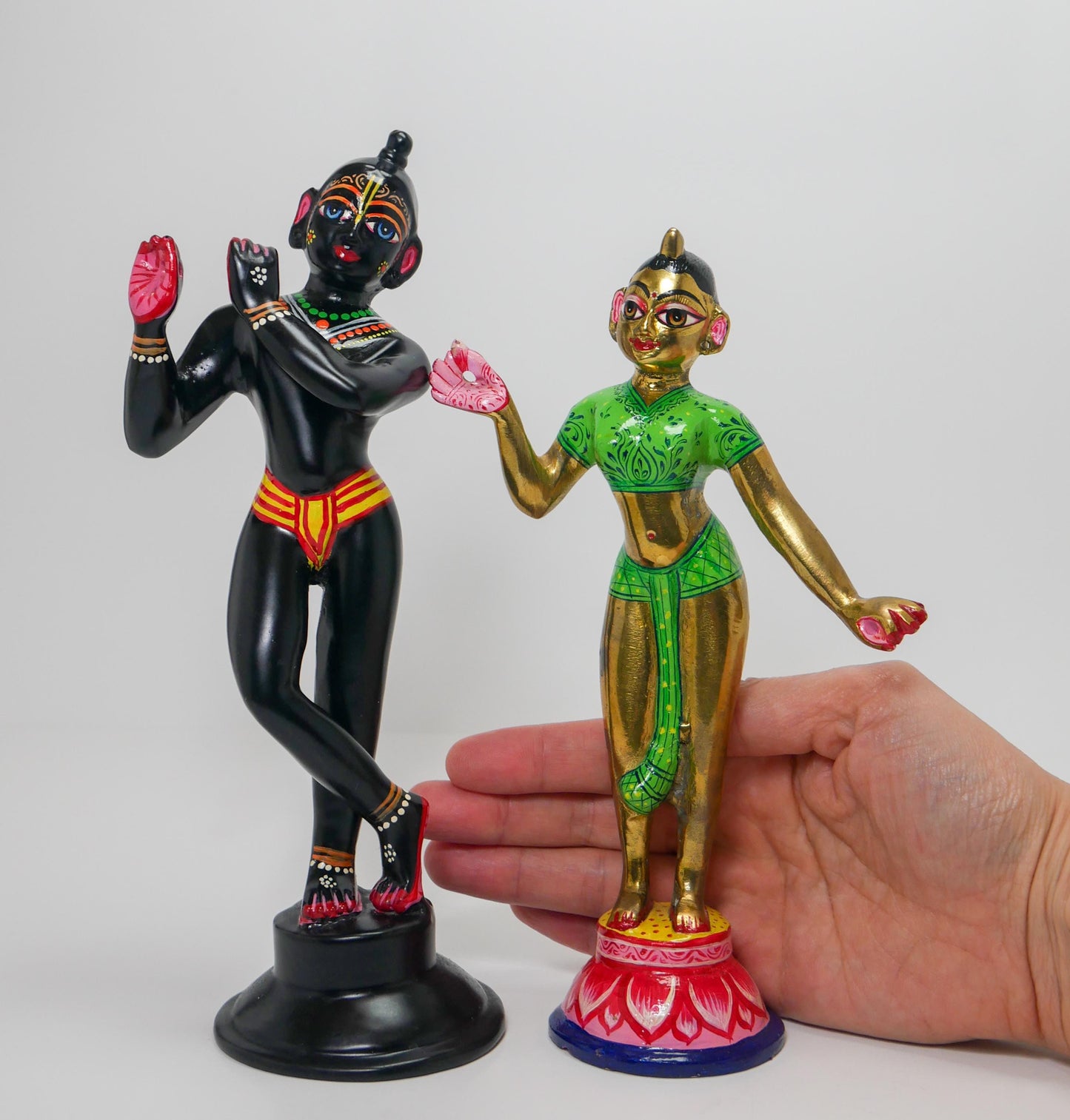 Vintage Brass Sri Sri Radha Krishna Murti Statues | Hindu God Deity with Dresses