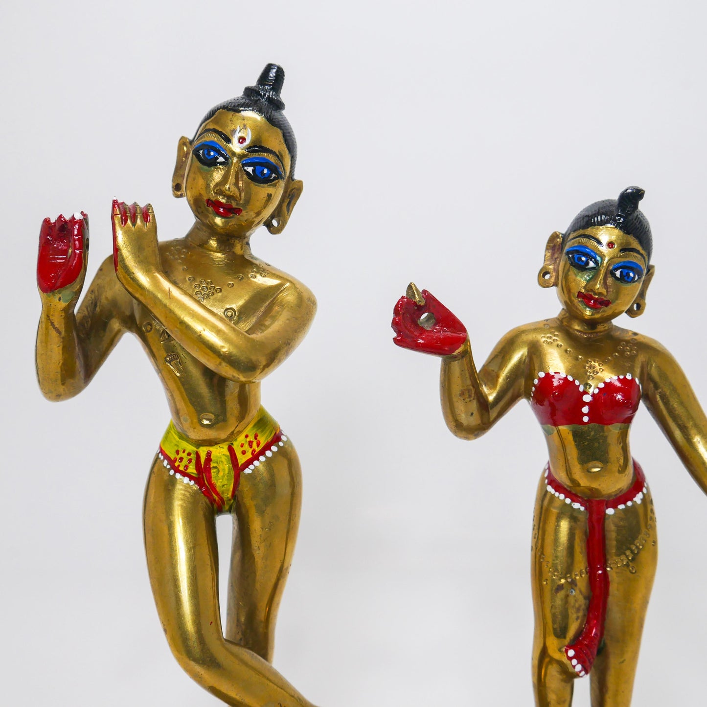 9" Vintage Brass Sri Radha Krishna Murti Statues | Hindu God Deity with Dresses