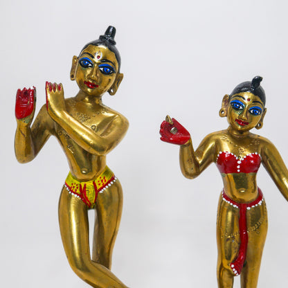 9" Vintage Brass Sri Radha Krishna Murti Statues | Hindu God Deity with Dresses