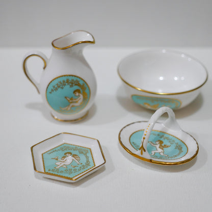 Vintage Spode England Fine Bone China Miniature Cherub Porcelain Set – Teal & Gold