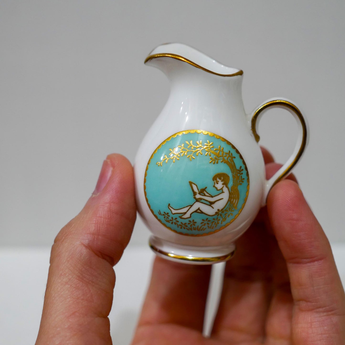 Vintage Spode England Fine Bone China Miniature Cherub Porcelain Set – Teal & Gold