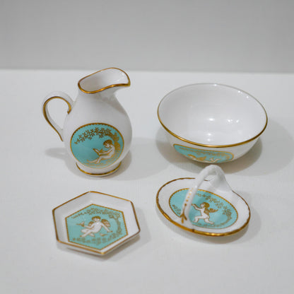 Vintage Spode England Fine Bone China Miniature Cherub Porcelain Set – Teal & Gold