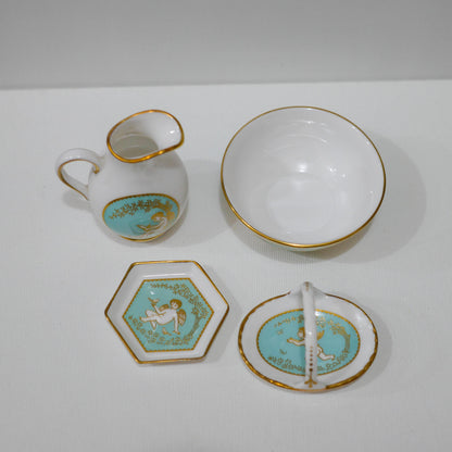 Vintage Spode England Fine Bone China Miniature Cherub Porcelain Set – Teal & Gold