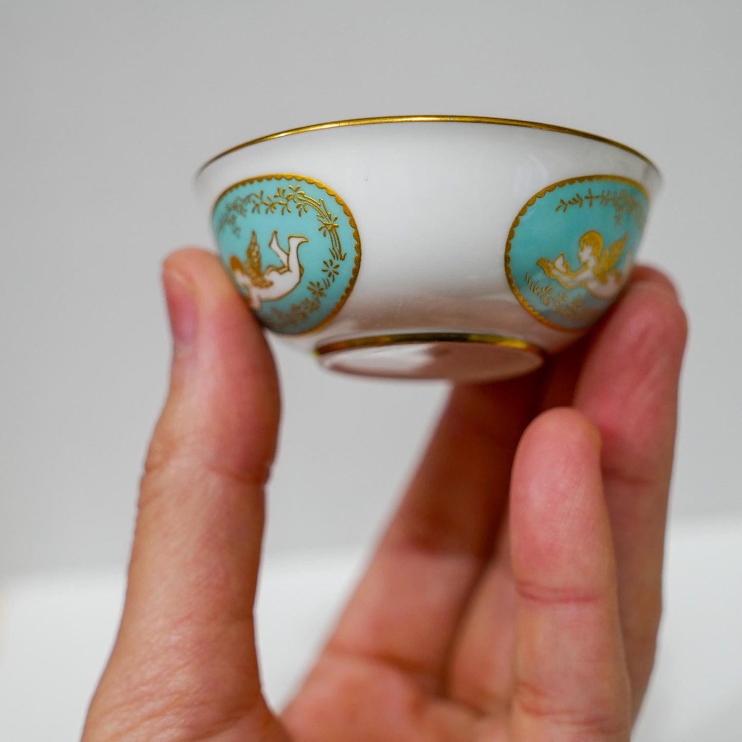 Vintage Spode England Fine Bone China Miniature Cherub Porcelain Set – Teal & Gold