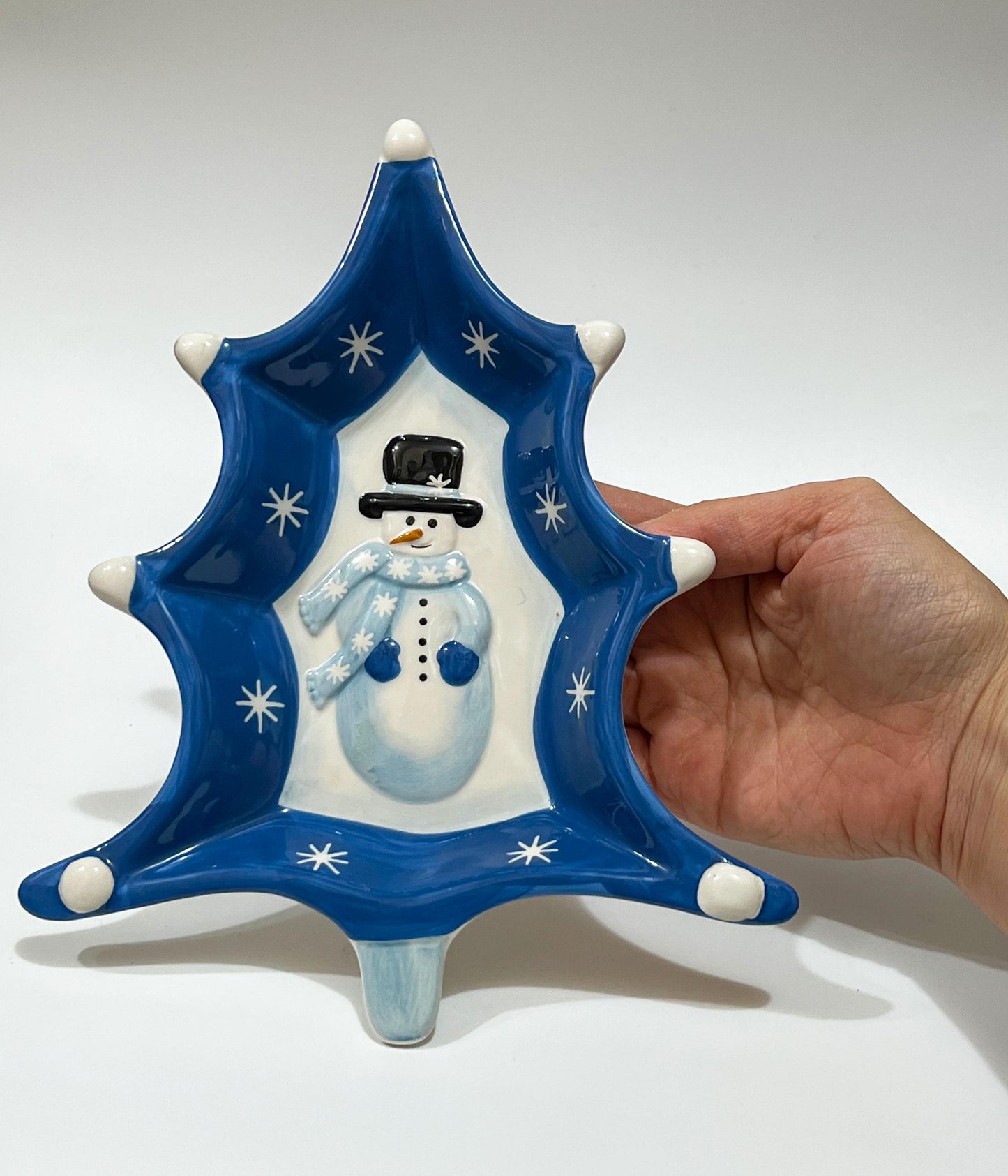 Vintage ND Hand-painted Ceramic Snowman Christmas Holiday Candy Serving Tree Dish