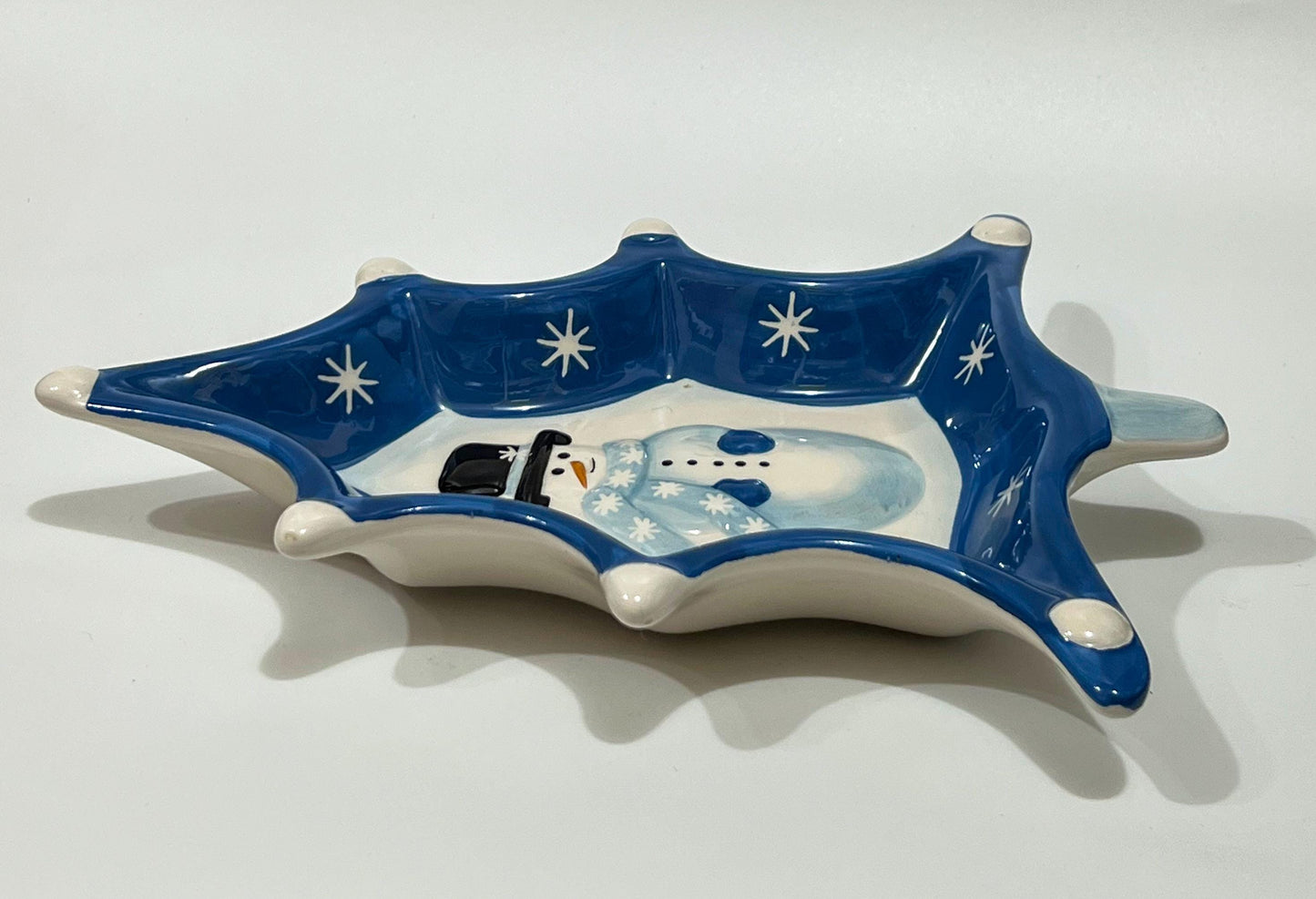 Vintage ND Hand-painted Ceramic Snowman Christmas Holiday Candy Serving Tree Dish