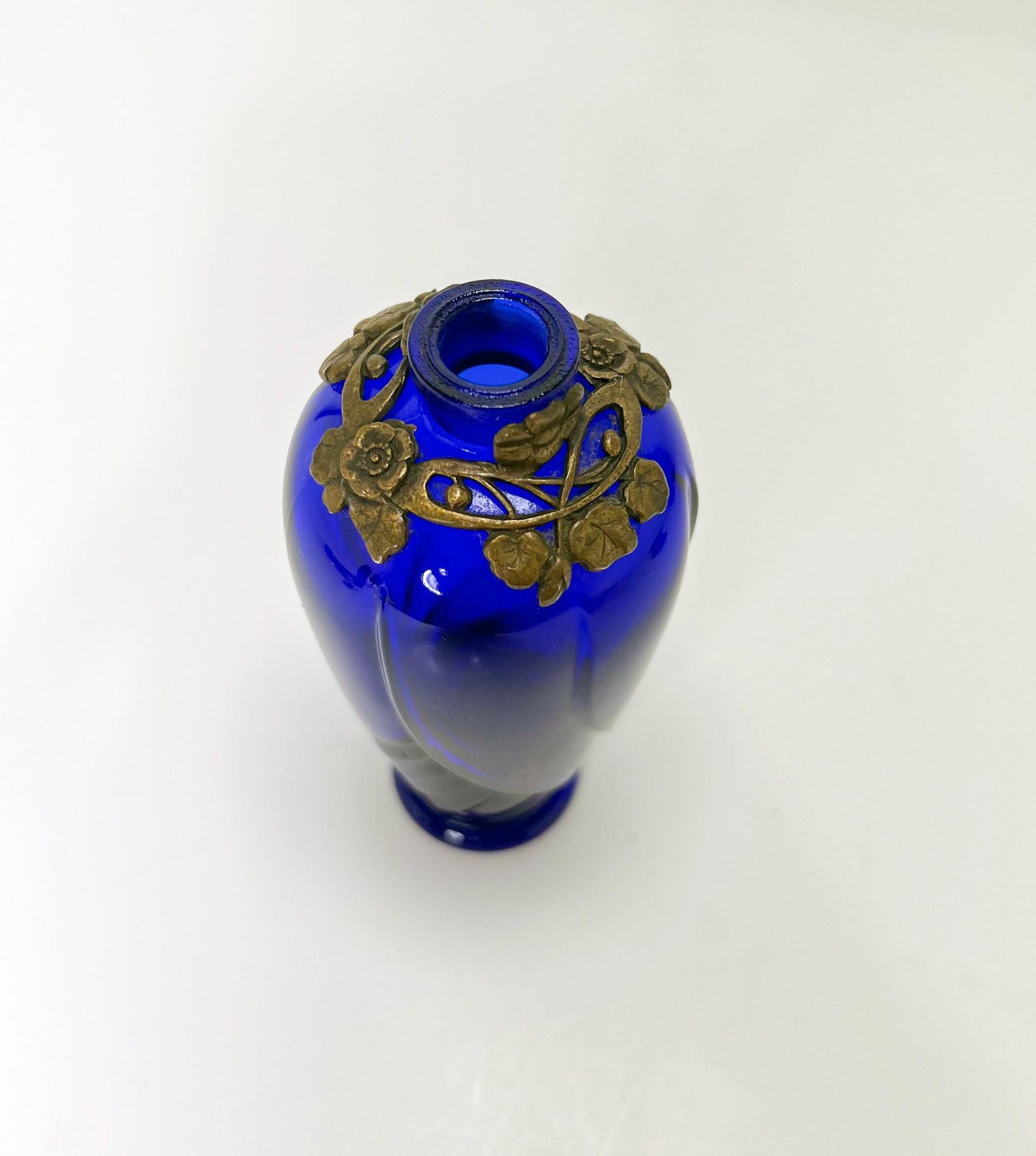 6" Vintage Ornate Cobalt Blue & Emerald Green Glass Perfume Atomizer Bottles
